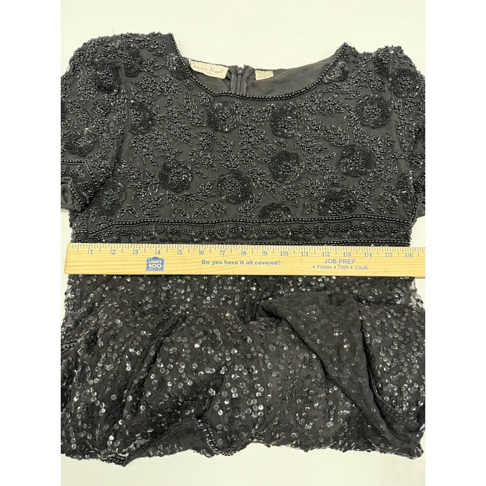 Vintage Lawrence Kazar Black Beaded Cocktail Formal Dress medium Silk - Picture 4 of 7